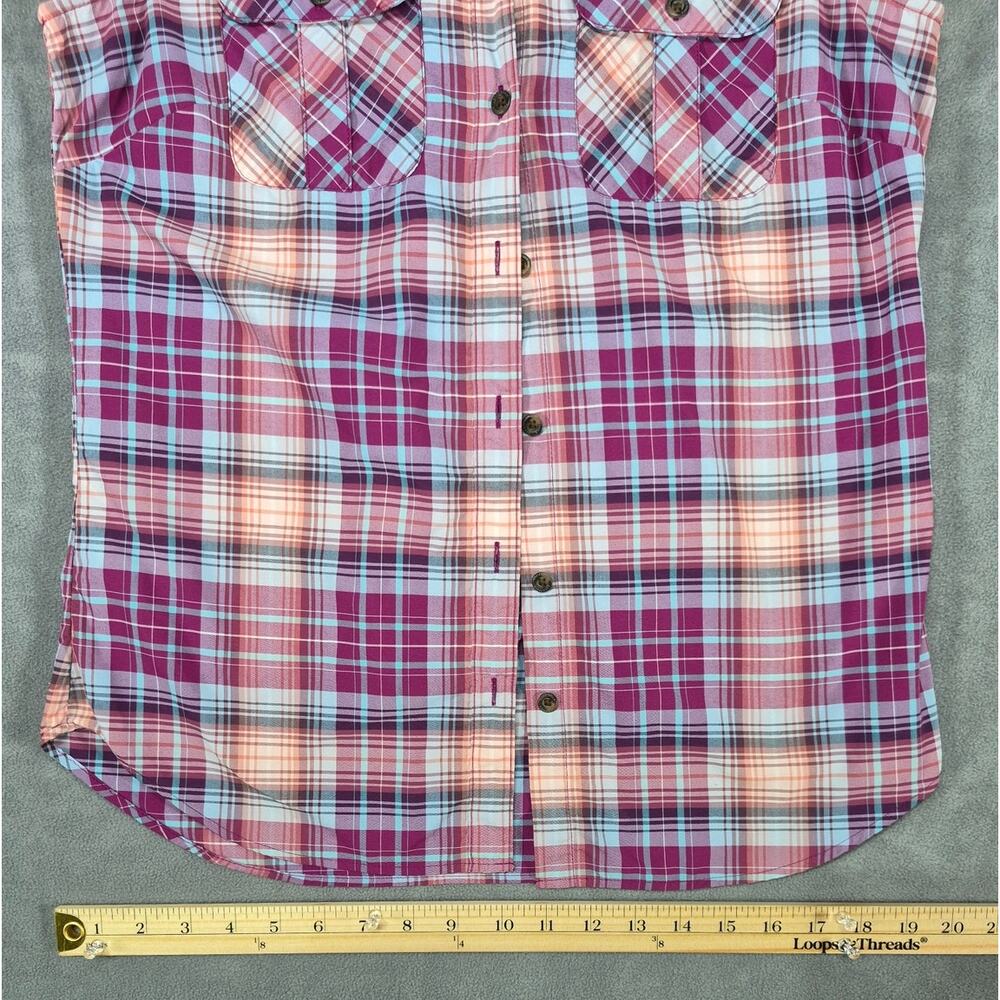 Eddie Bauer Sleeveless Plaid Button Front Shirt Women’s Size S Pink Blue - Picture 4 of 6